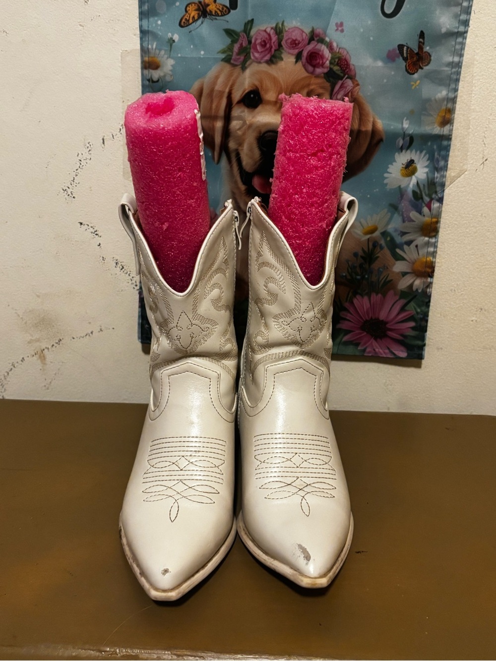 TOP Moda White Embroidered Western Ankle Boots